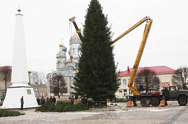 Фото: В Свислочи завершается установка главной новогодней елки